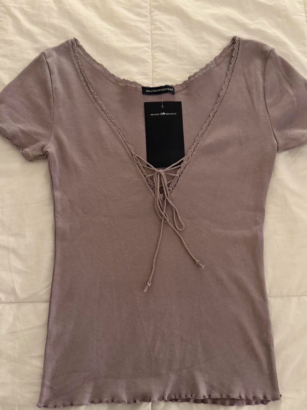 Brandy Melville Lace-Up Short Sleeve Top - Mauve